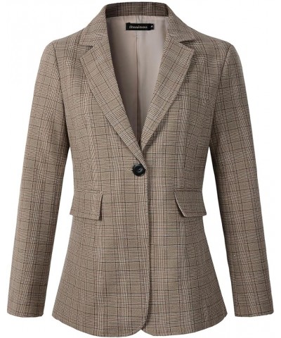 Womens Casual Blazers One Button Plaid Blazer Jacket Khaki $28.59 Blazers