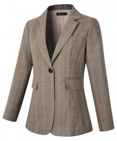 Womens Casual Blazers One Button Plaid Blazer Jacket Khaki $28.59 Blazers