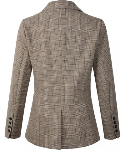 Womens Casual Blazers One Button Plaid Blazer Jacket Khaki $28.59 Blazers