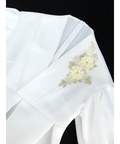 Women's White V Neck Embroidery Short Lantern Sleeve Top Peplum Blouse White $24.74 Blouses