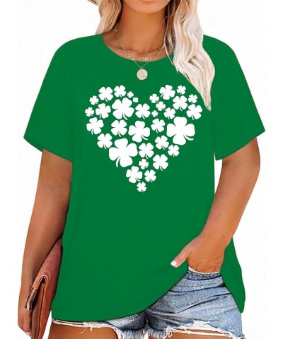 Plus Size St Patricks Day Shirt Women Shamrock Heart Graphic Tees St Patty's Lucky T-Shirt Irish Short Sleeve Tops Green1-lov...