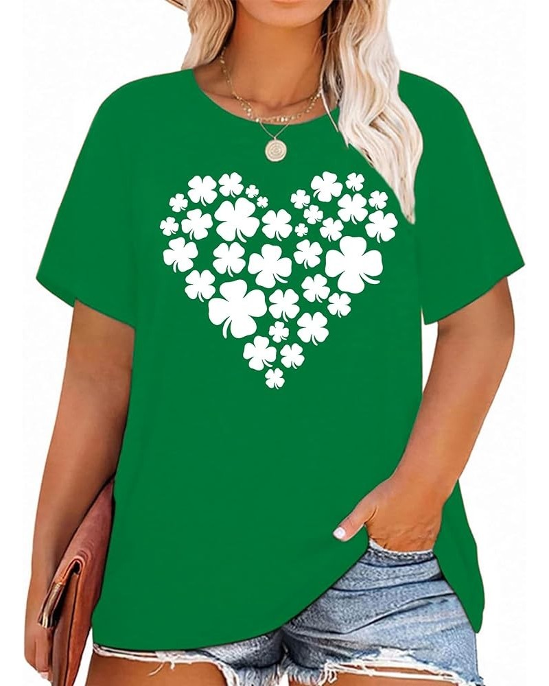 Plus Size St Patricks Day Shirt Women Shamrock Heart Graphic Tees St Patty's Lucky T-Shirt Irish Short Sleeve Tops Green1-lov...