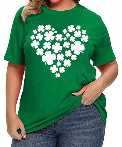 Plus Size St Patricks Day Shirt Women Shamrock Heart Graphic Tees St Patty's Lucky T-Shirt Irish Short Sleeve Tops Green1-lov...