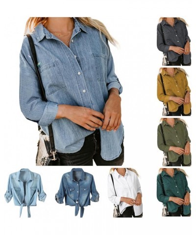 Women's Button Down Denim Shirt Collared Jean Shirts Casual Long Sleeve Chambray Pocket Tops Classic Jacket Blouses White $9....