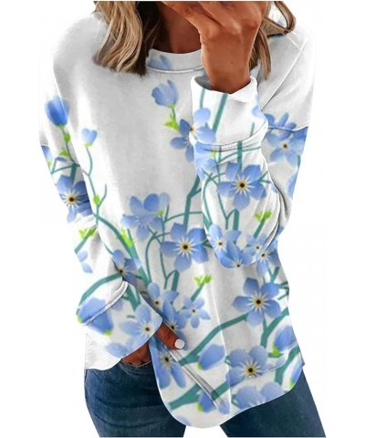 Fall Long Sleeve Shirts for Women Crewneck Pullover Casual Trendy Shirt Printed Sweater Tops Loose Blouse Sweatshirts 3-blue ...