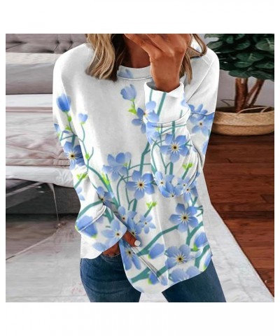 Fall Long Sleeve Shirts for Women Crewneck Pullover Casual Trendy Shirt Printed Sweater Tops Loose Blouse Sweatshirts 3-blue ...