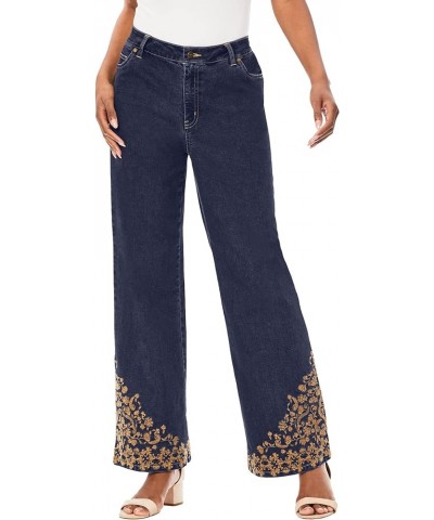 Women's Plus Size Invisible Stretch Contour Embroidered Wide-Leg Jean Indigo Embroidered Scroll $23.69 Jeans