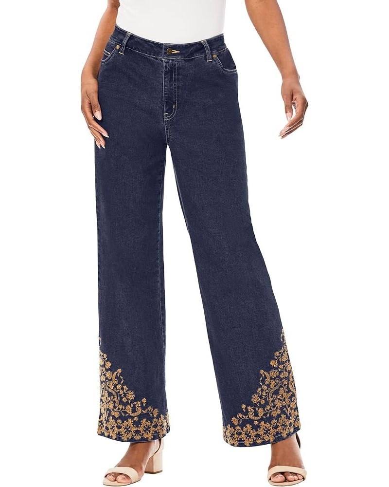 Women's Plus Size Invisible Stretch Contour Embroidered Wide-Leg Jean Indigo Embroidered Scroll $23.69 Jeans