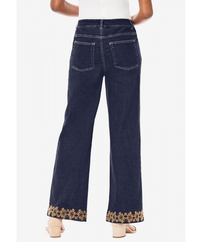 Women's Plus Size Invisible Stretch Contour Embroidered Wide-Leg Jean Indigo Embroidered Scroll $23.69 Jeans