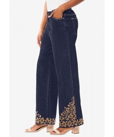 Women's Plus Size Invisible Stretch Contour Embroidered Wide-Leg Jean Indigo Embroidered Scroll $23.69 Jeans