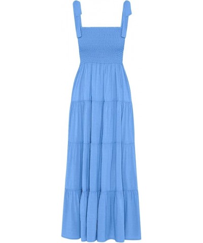 ELIGNTLOFT Women's Summer Maxi Dress Spaghetti Strap Square Casual Boho Beach Long Sun Dresses Blue Dot $13.44 Dresses