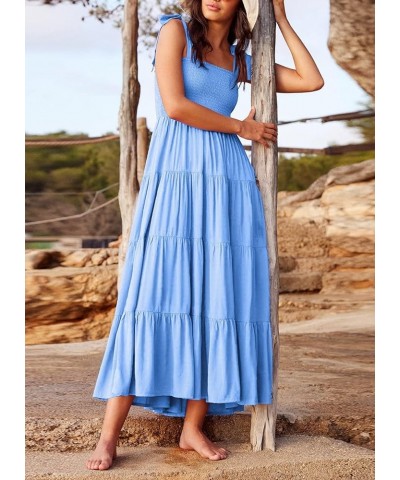 ELIGNTLOFT Women's Summer Maxi Dress Spaghetti Strap Square Casual Boho Beach Long Sun Dresses Blue Dot $13.44 Dresses