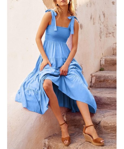 ELIGNTLOFT Women's Summer Maxi Dress Spaghetti Strap Square Casual Boho Beach Long Sun Dresses Blue Dot $13.44 Dresses