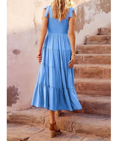 ELIGNTLOFT Women's Summer Maxi Dress Spaghetti Strap Square Casual Boho Beach Long Sun Dresses Blue Dot $13.44 Dresses