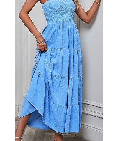 ELIGNTLOFT Women's Summer Maxi Dress Spaghetti Strap Square Casual Boho Beach Long Sun Dresses Blue Dot $13.44 Dresses