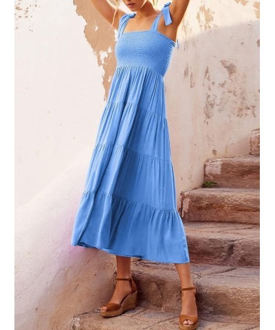 ELIGNTLOFT Women's Summer Maxi Dress Spaghetti Strap Square Casual Boho Beach Long Sun Dresses Blue Dot $13.44 Dresses