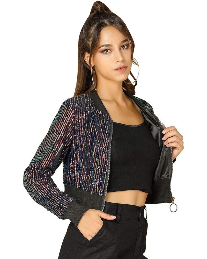 Women's Sparkly Glitter Jackets Zipper Front Crop Bomber Sequin Jacket Black-red $24.63 Jackets