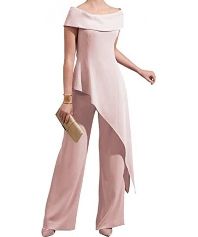 Women's 2 Pcs Pant Suits One-Shoulder Mother of The Bride Outfits Wedding Guest Evening Dresses Pink $27.95 Suits