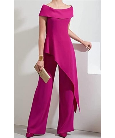 Women's 2 Pcs Pant Suits One-Shoulder Mother of The Bride Outfits Wedding Guest Evening Dresses Pink $27.95 Suits