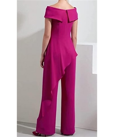 Women's 2 Pcs Pant Suits One-Shoulder Mother of The Bride Outfits Wedding Guest Evening Dresses Pink $27.95 Suits