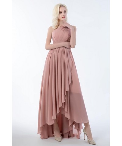 One Shoulder Bridesmaid Dresses for Wedding with Pockets Long Chiffon High Low Ruched Formal Gown Dusty Rose $33.59 Dresses