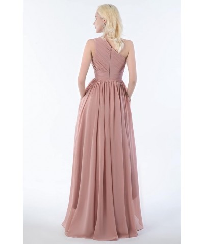 One Shoulder Bridesmaid Dresses for Wedding with Pockets Long Chiffon High Low Ruched Formal Gown Dusty Rose $33.59 Dresses