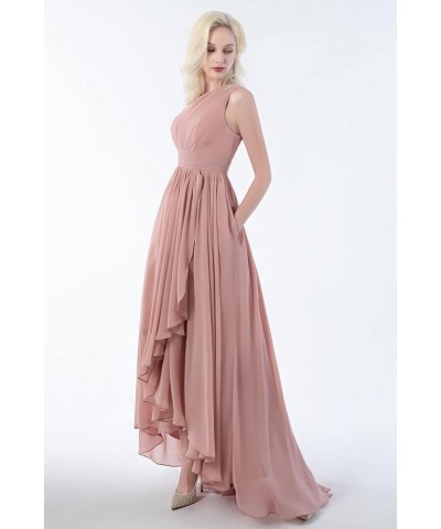 One Shoulder Bridesmaid Dresses for Wedding with Pockets Long Chiffon High Low Ruched Formal Gown Dusty Rose $33.59 Dresses