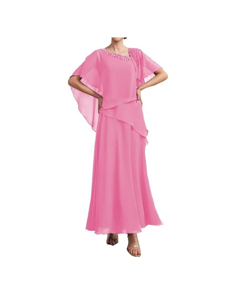 Mother of The Bride Dresses 2 Pieces Beaded Wedding Guest Dresses for Women Long Chiffon Mother of The Bride Dress Hot Pink $...