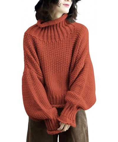 Women's Turtleneck Pullover Sweater Batwing Sleeve Oversize Chunky Knitted Tops YQB Yqb Rust $23.10 Sweaters