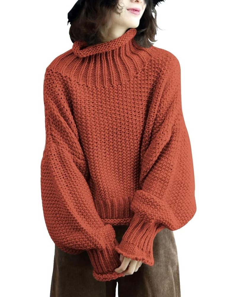 Women's Turtleneck Pullover Sweater Batwing Sleeve Oversize Chunky Knitted Tops YQB Yqb Rust $23.10 Sweaters