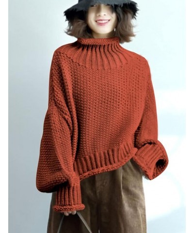 Women's Turtleneck Pullover Sweater Batwing Sleeve Oversize Chunky Knitted Tops YQB Yqb Rust $23.10 Sweaters