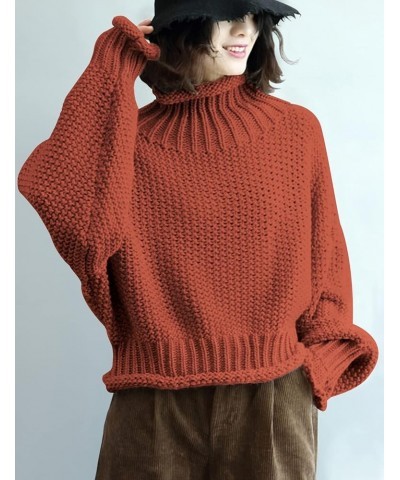 Women's Turtleneck Pullover Sweater Batwing Sleeve Oversize Chunky Knitted Tops YQB Yqb Rust $23.10 Sweaters