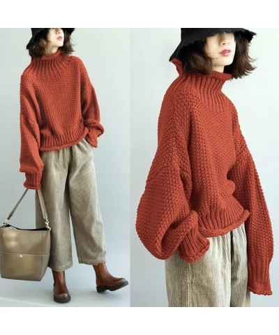 Women's Turtleneck Pullover Sweater Batwing Sleeve Oversize Chunky Knitted Tops YQB Yqb Rust $23.10 Sweaters