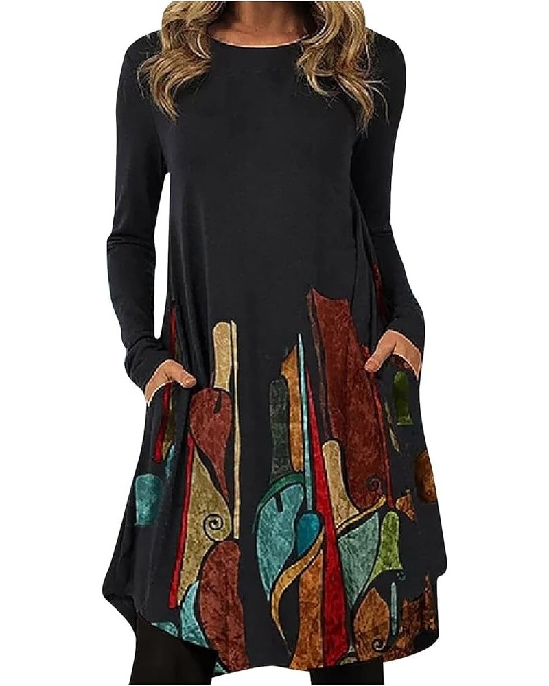 Women's Winter Dresses 2024 Trendy Christmas Printed Dress Round Neck Pullover Dress Loose Long Sleeve Dresses 3-khaki $11.25...