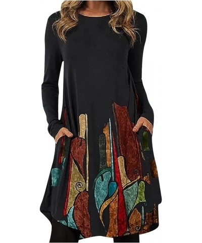 Women's Winter Dresses 2024 Trendy Christmas Printed Dress Round Neck Pullover Dress Loose Long Sleeve Dresses 3-khaki $11.25...