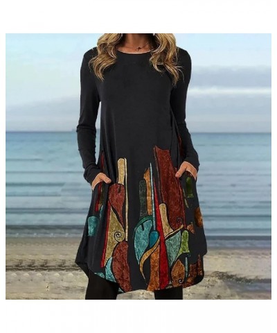 Women's Winter Dresses 2024 Trendy Christmas Printed Dress Round Neck Pullover Dress Loose Long Sleeve Dresses 3-khaki $11.25...