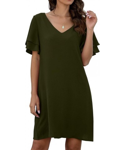 2023 Women's Summer Casual Loose Mini Dress V-Neck Bell Short Sleeve Double Layer Shift Dress 12 Army Green $11.00 Dresses