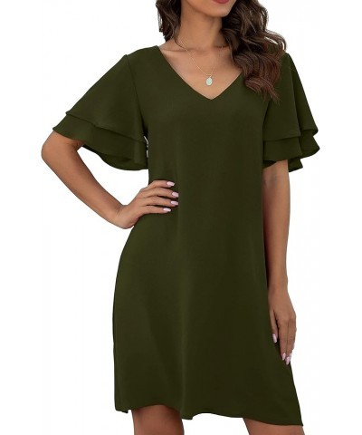 2023 Women's Summer Casual Loose Mini Dress V-Neck Bell Short Sleeve Double Layer Shift Dress 12 Army Green $11.00 Dresses