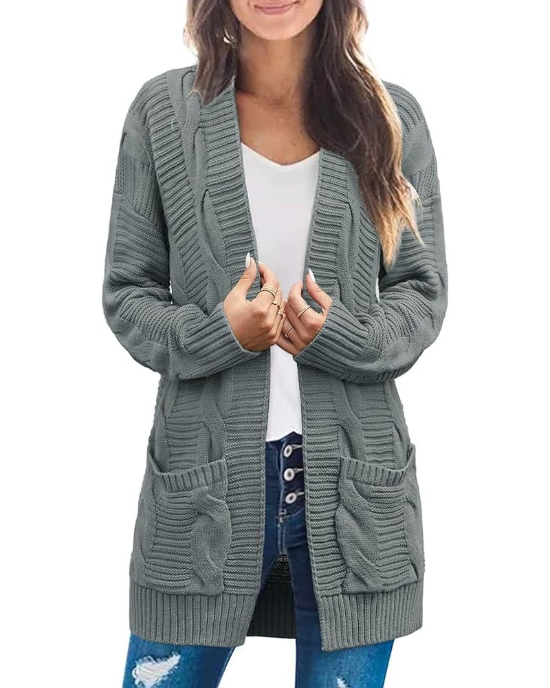 Women's Cable Knit Open Front Cardigan Long Sleeve Chunky Sweaters Outwear with Pockets Grey $23.31 Sweaters