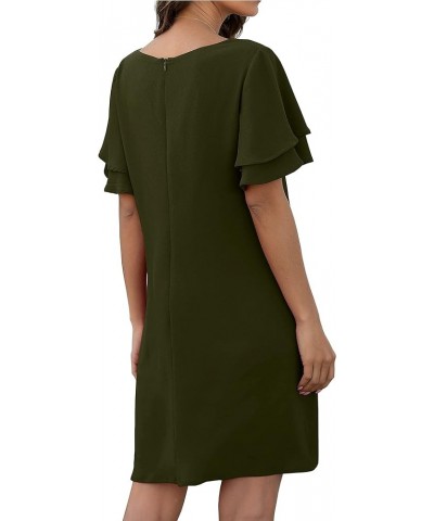 2023 Women's Summer Casual Loose Mini Dress V-Neck Bell Short Sleeve Double Layer Shift Dress 12 Army Green $11.00 Dresses