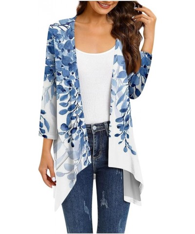 Womens Tops Printing Fall and Winter Open Front Cardigan 3/4 Sleeve Irregular Hem Resort Wear Sweaters Coat 1-blue $8.66 Jackets